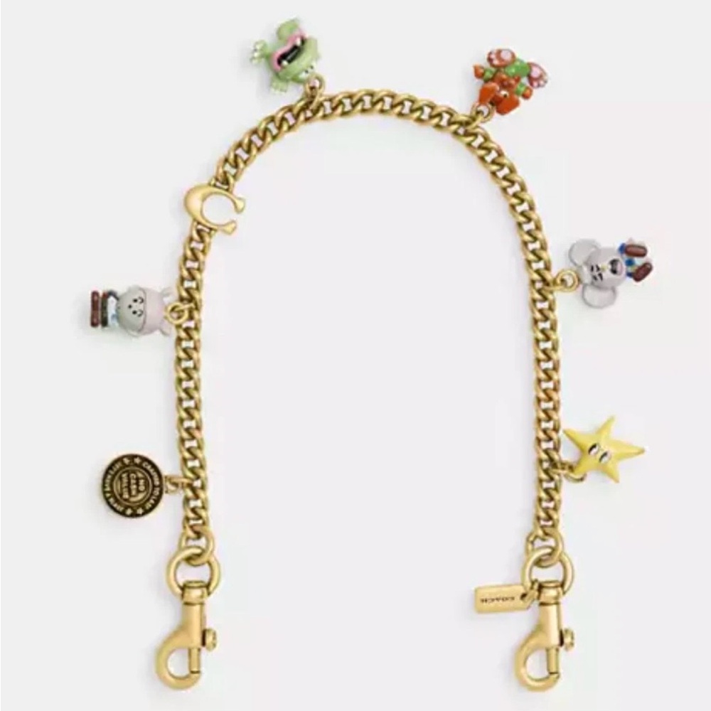 Coach X BRAIN DEAD Collab Gold Charm Chain Strap with Multicolor Enamel Charms